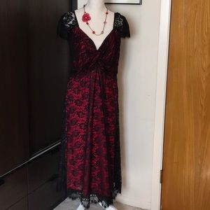 Red and black lace dress
